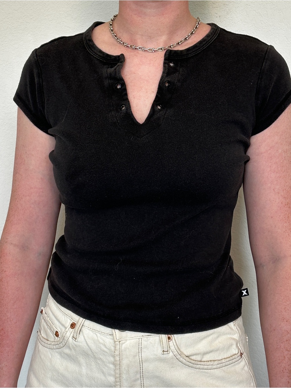 Black Short Sleeve Henley Tee